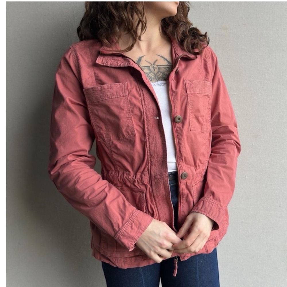 LL Bean Womens Field Utility Jacket Rose Pink M Regular Full Zip Cargo Pocket